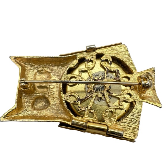 Avon Owl Brooch Set w Original Solid Perfume Rhinestone Eyes Gold Tone Vintage - Picture 6 of 8